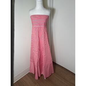 Lusana Red and White Striped Strapless Maxi Dress Size 6